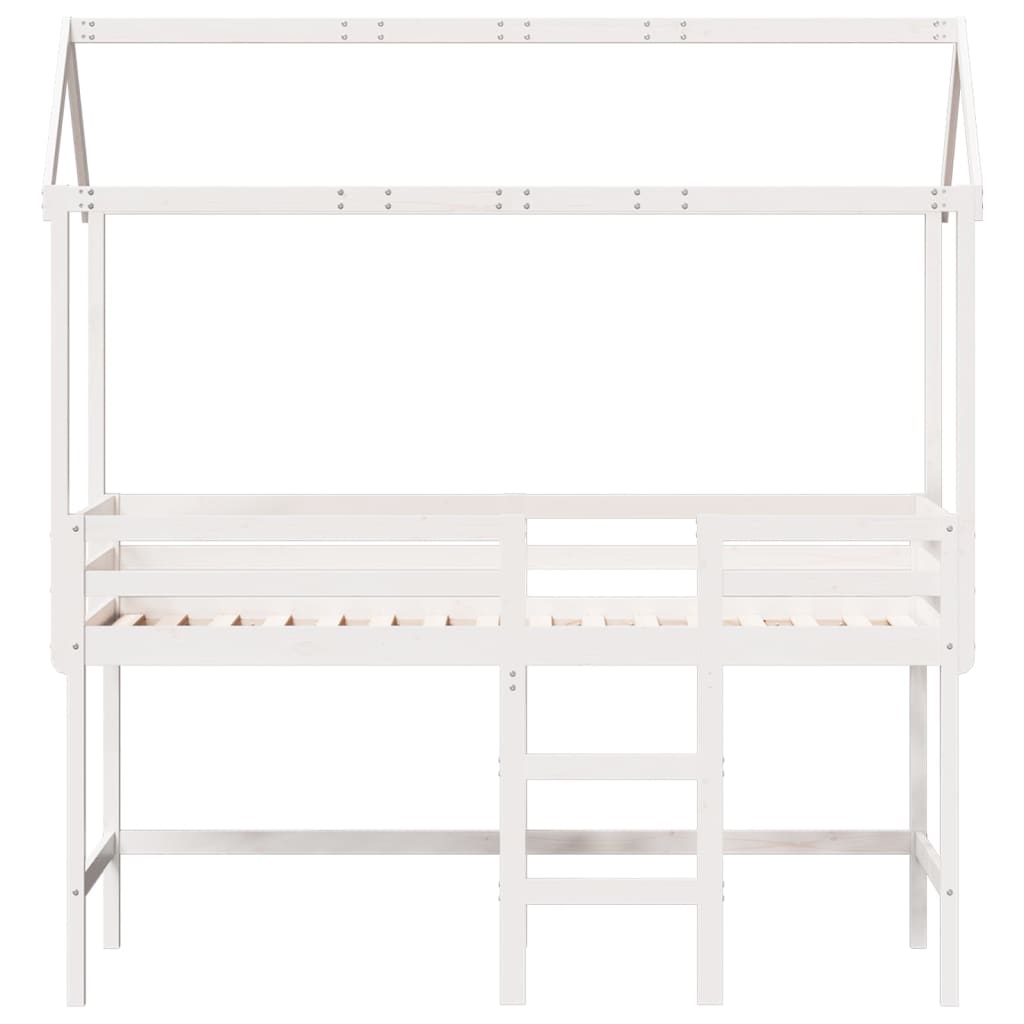 Loft Bed with Ladder and Roof White 90x200 cm Solid Wood Pine