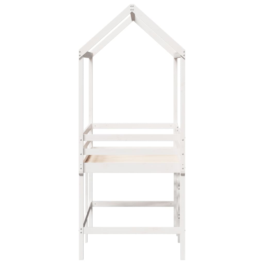 Loft Bed with Ladder and Roof White 90x200 cm Solid Wood Pine