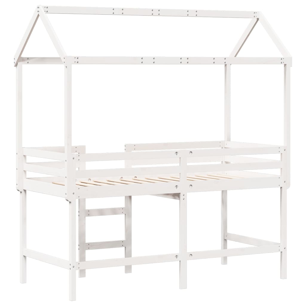 Loft Bed with Ladder and Roof White 90x200 cm Solid Wood Pine