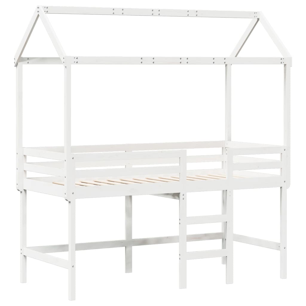 Loft Bed with Ladder and Roof White 80x200 cm Solid Wood Pine