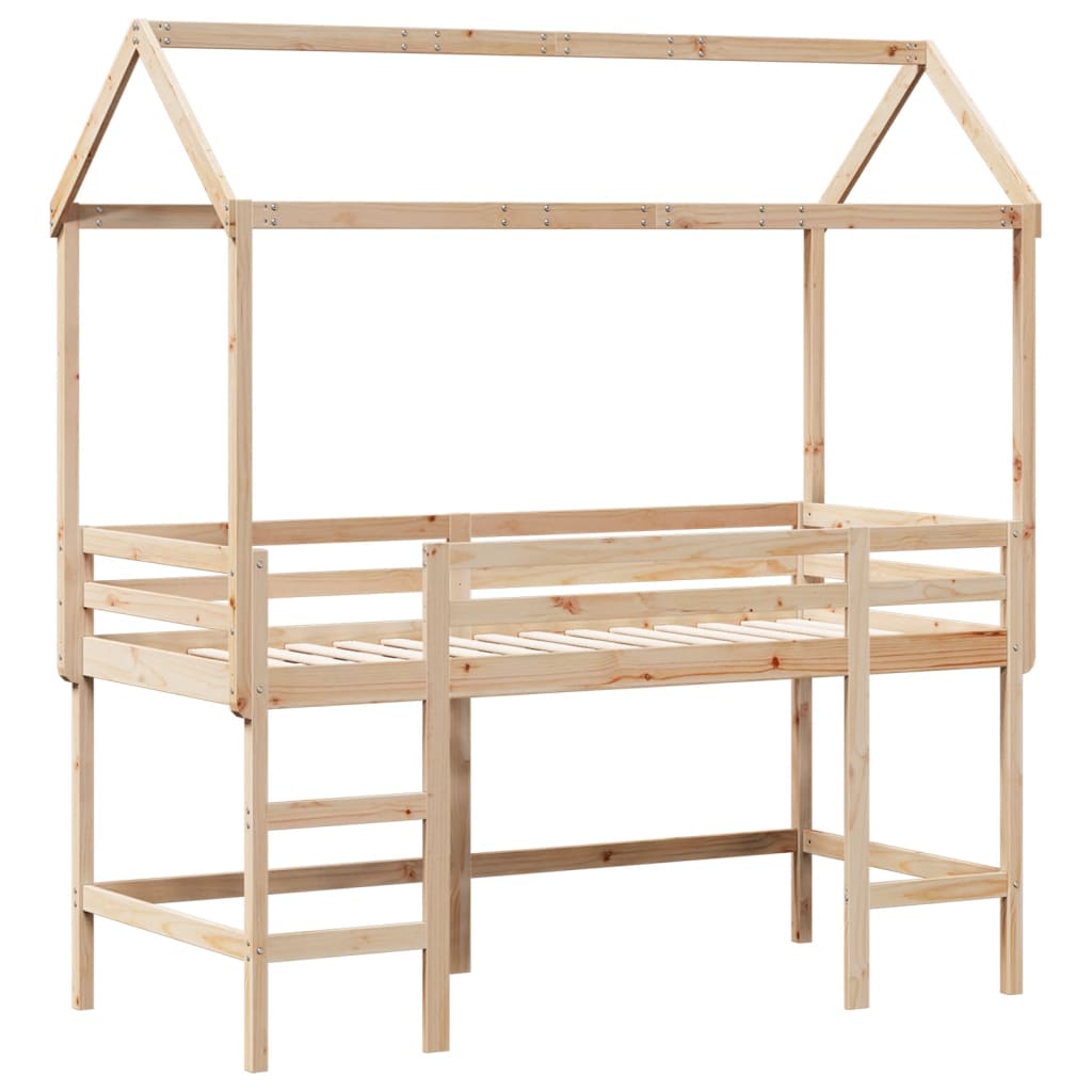 Loft Bed with Ladder and Roof 90x200 cm Solid Wood Pine