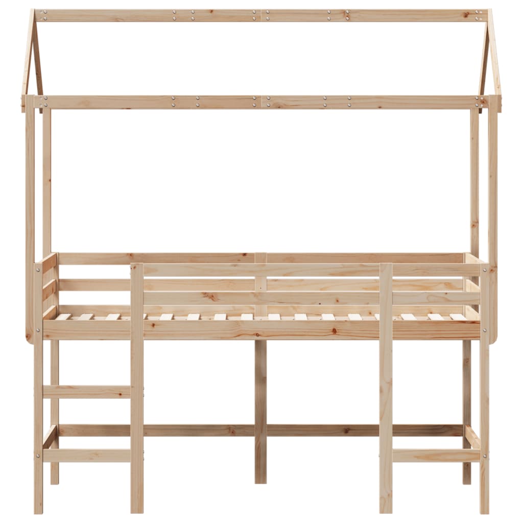 Loft Bed with Ladder and Roof 90x200 cm Solid Wood Pine