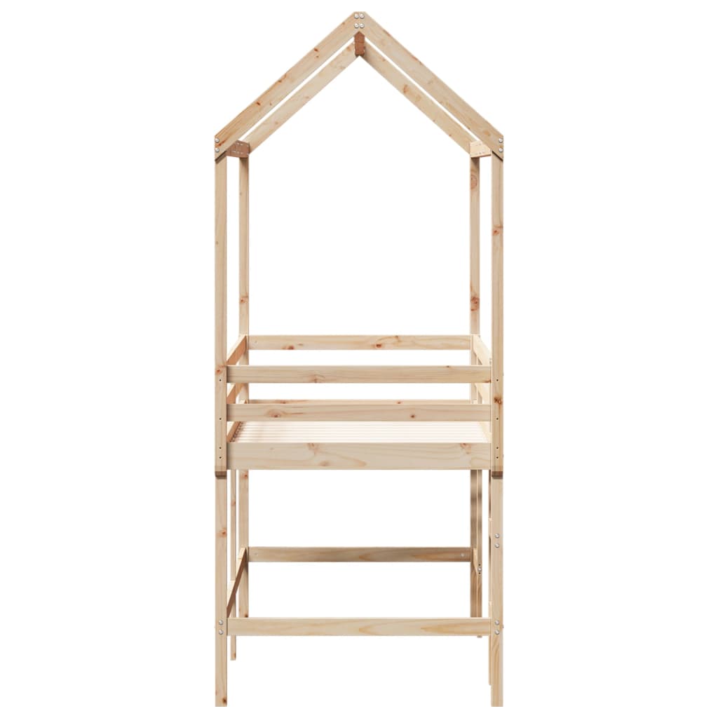 Loft Bed with Ladder and Roof 90x200 cm Solid Wood Pine