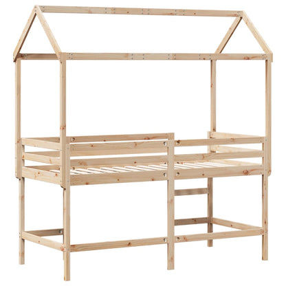 Loft Bed with Ladder and Roof 90x200 cm Solid Wood Pine