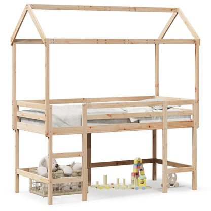 Loft Bed with Ladder and Roof 90x200 cm Solid Wood Pine