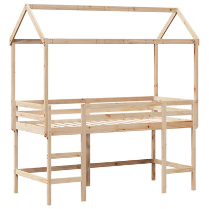 Loft Bed with Ladder and Roof 90x190 cm Solid Wood Pine