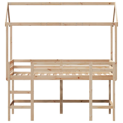 Loft Bed with Ladder and Roof 90x190 cm Solid Wood Pine