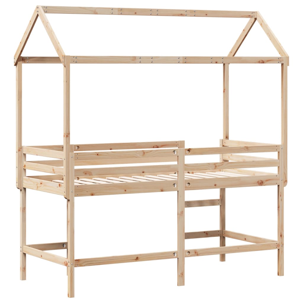 Loft Bed with Ladder and Roof 90x190 cm Solid Wood Pine