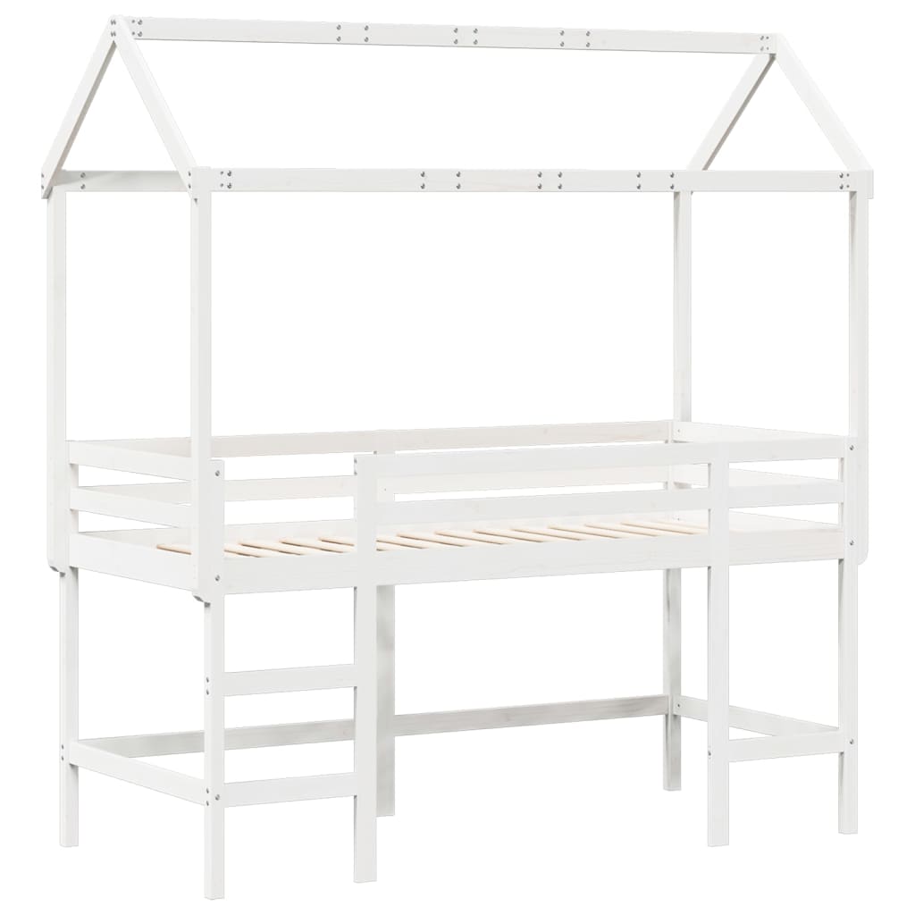 Loft Bed with Ladder and Roof White 90x190 cm Solid Wood Pine