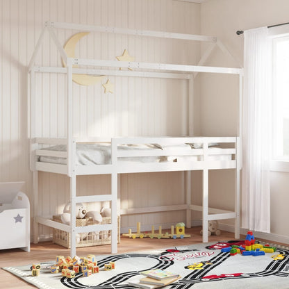 Loft Bed with Ladder and Roof White 90x190 cm Solid Wood Pine