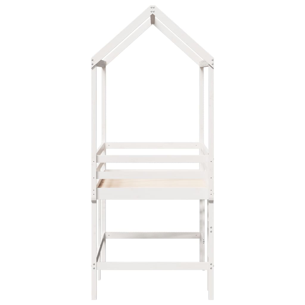 Loft Bed with Ladder and Roof White 90x190 cm Solid Wood Pine