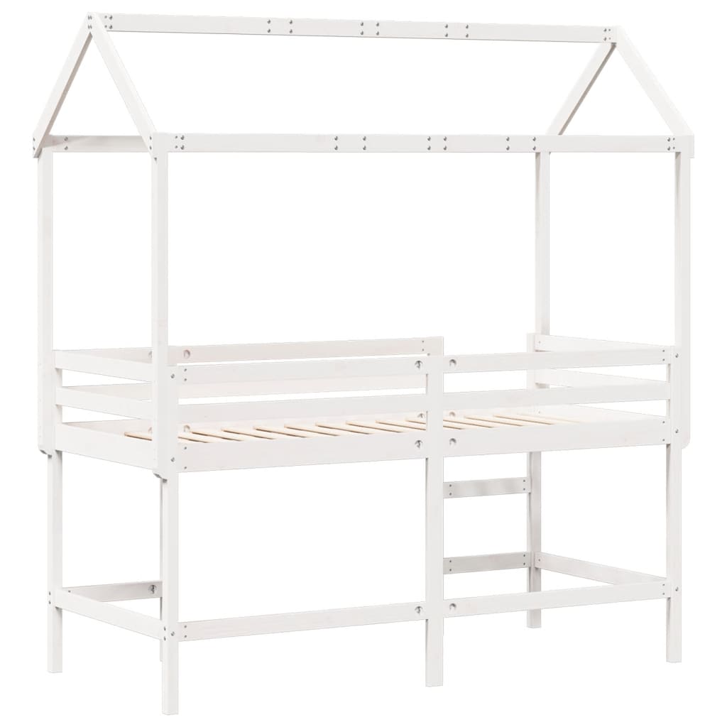 Loft Bed with Ladder and Roof White 90x190 cm Solid Wood Pine