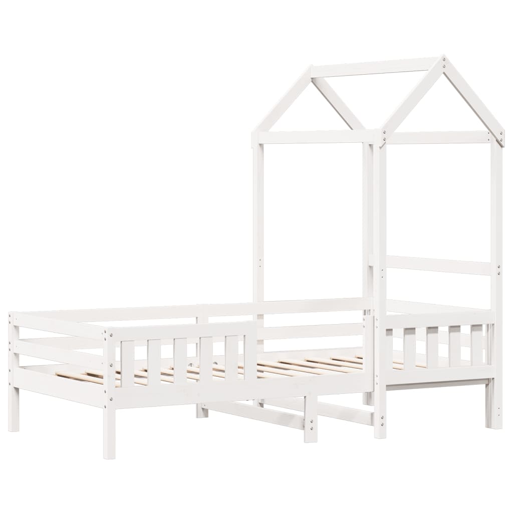 Bed Frame with Roof White 100x200 cm Solid Wood Pine