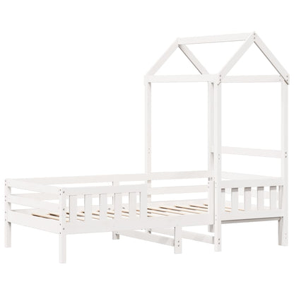 Bed Frame with Roof White 100x200 cm Solid Wood Pine