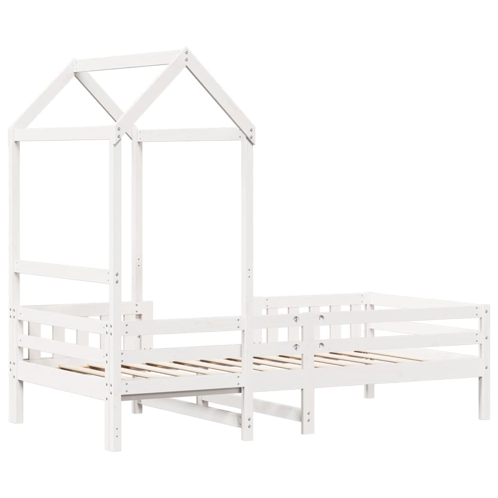 Bed Frame with Roof White 100x200 cm Solid Wood Pine