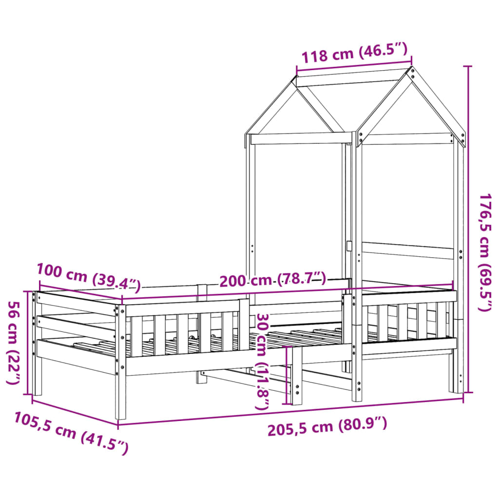 Bed Frame with Roof White 100x200 cm Solid Wood Pine