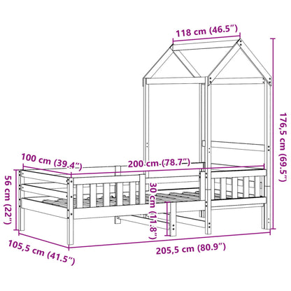 Bed Frame with Roof White 100x200 cm Solid Wood Pine