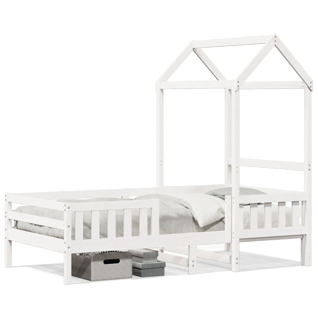 Bed Frame with Roof White 100x200 cm Solid Wood Pine