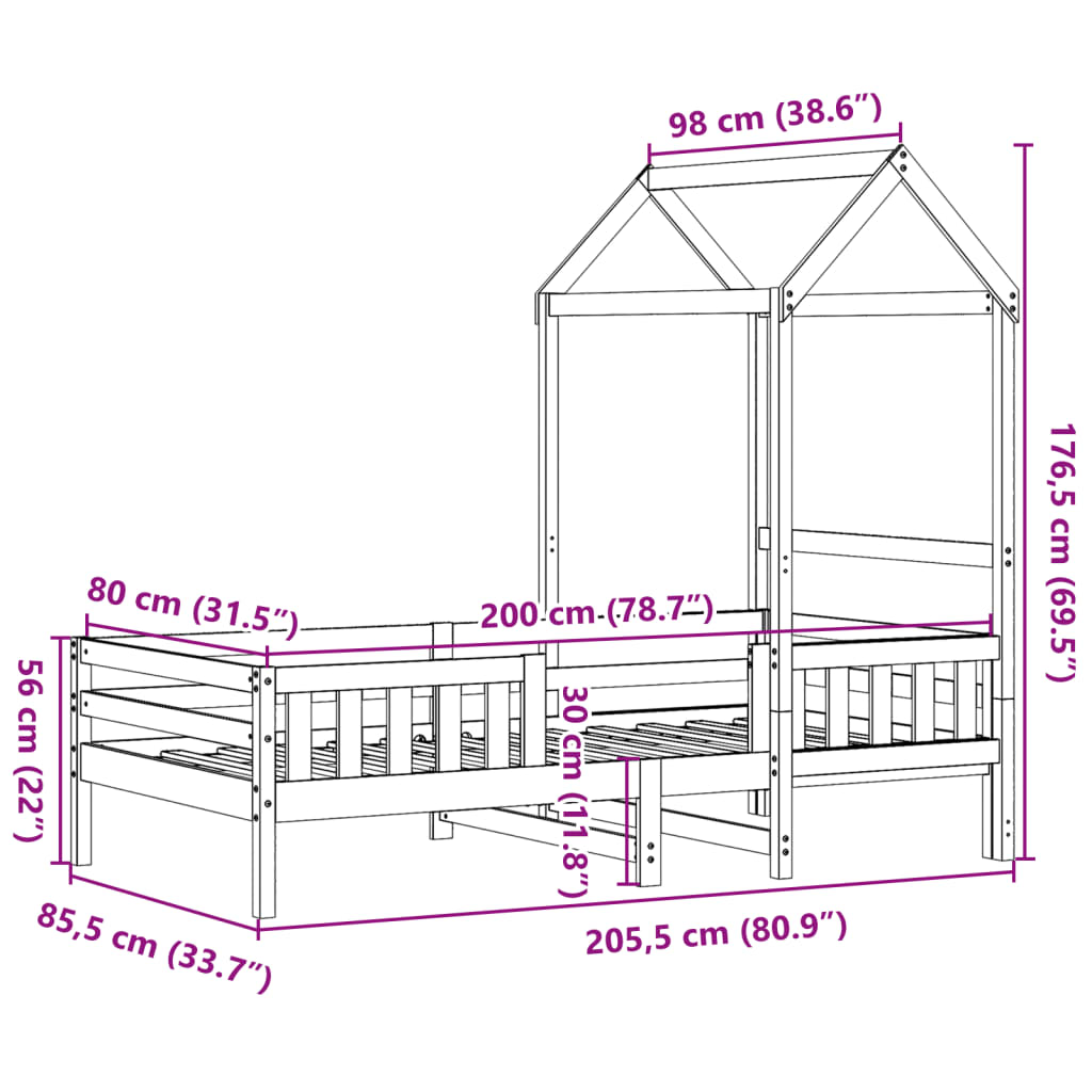 Bed Frame with Roof 80x200 cm Solid Wood Pine