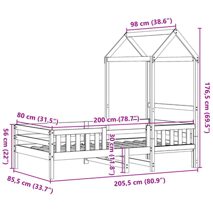 Bed Frame with Roof 80x200 cm Solid Wood Pine