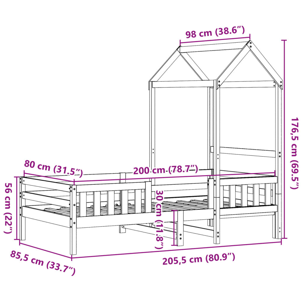 Bed Frame with Roof Wax Brown 80x200 cm Solid Wood Pine