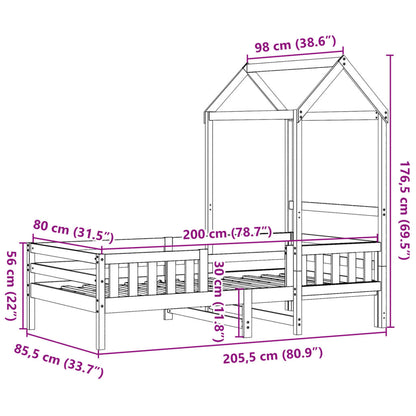 Bed Frame with Roof Wax Brown 80x200 cm Solid Wood Pine