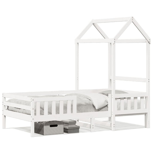 Bed Frame with Roof White 90x190 cm Single Solid Wood Pine