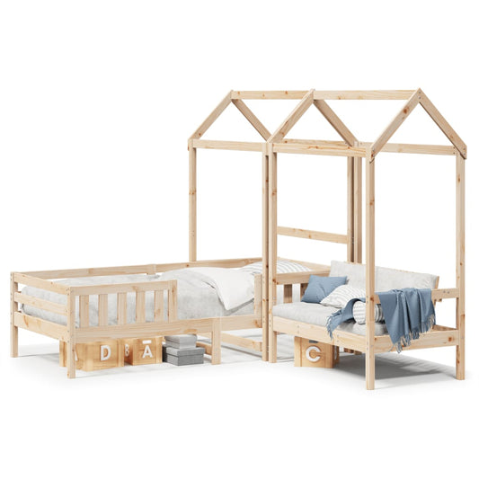 Bed and Bench Set with Roof 100x200 cm Solid Wood Pine