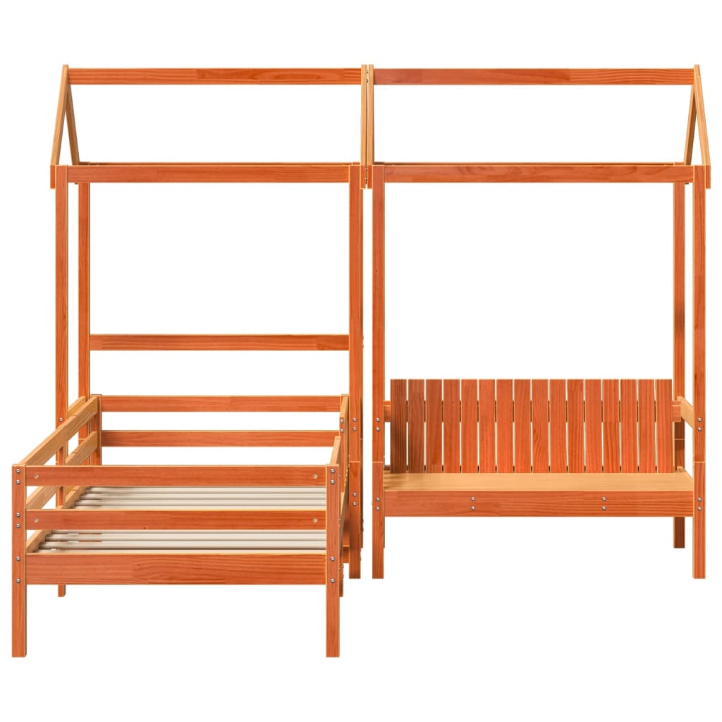 Bed and Bench Set with Roof Wax Brown 80x200 cm Solid Wood Pine