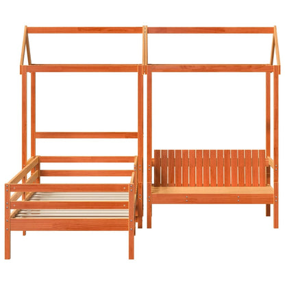 Bed and Bench Set with Roof Wax Brown 80x200 cm Solid Wood Pine