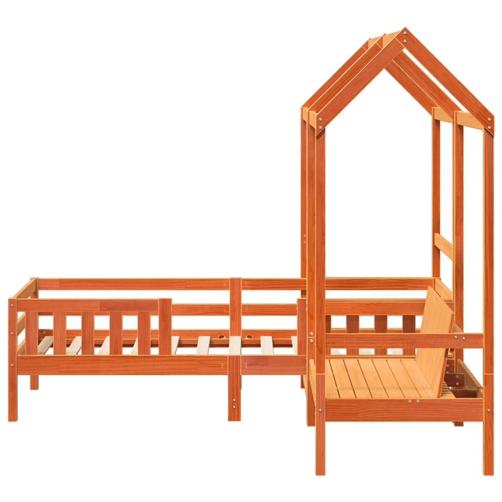 Bed and Bench Set with Roof Wax Brown 80x200 cm Solid Wood Pine