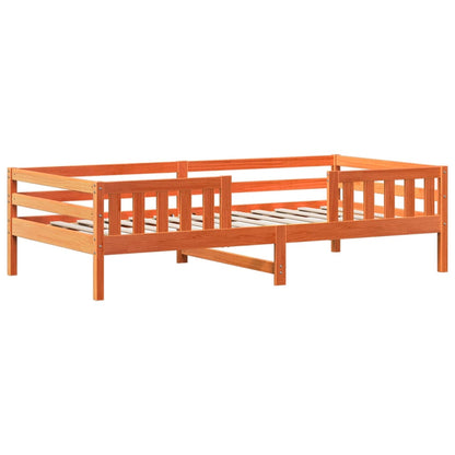 Bed and Bench Set with Roof Wax Brown 90x190 cm Solid Wood Pine