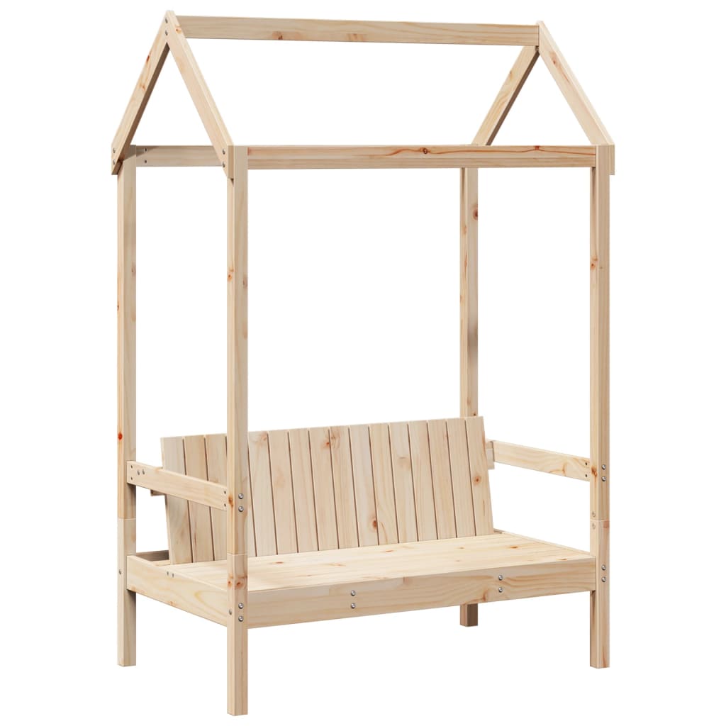 Bed and Bench Set with Roof 75x190 cm Solid Wood Pine