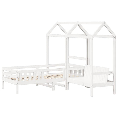 Bed and Bench Set with Roof White 75x190 cm Solid Wood Pine