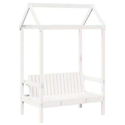 Bed and Bench Set with Roof White 75x190 cm Solid Wood Pine