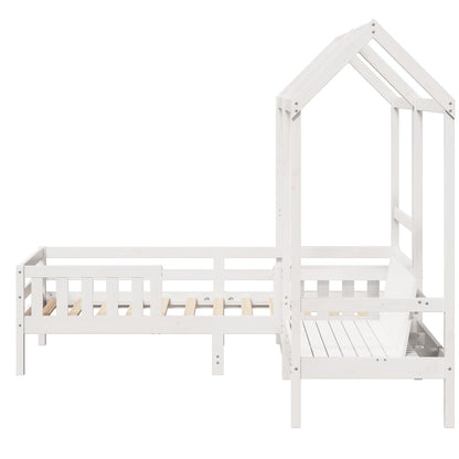 Bed and Bench Set with Roof White 75x190 cm Solid Wood Pine