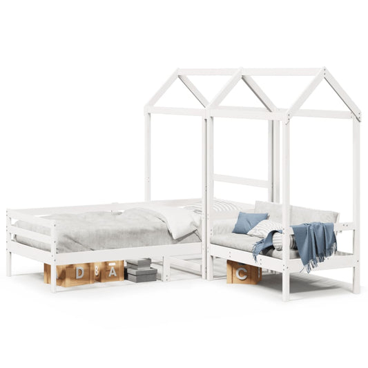 Day Bed and Bench Set with Roof White 90x200 cm Solid Wood Pine