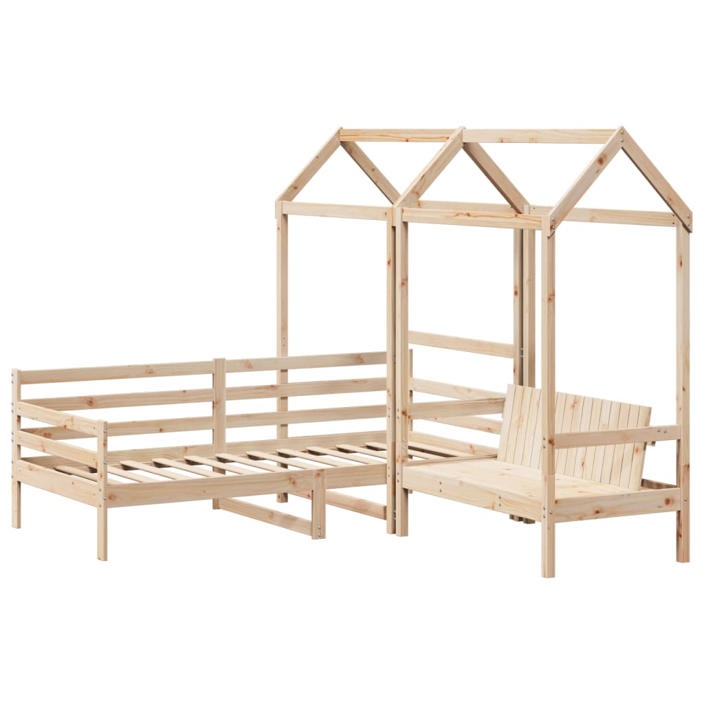 Day Bed and Bench Set with Roof 90x200 cm Solid Wood Pine