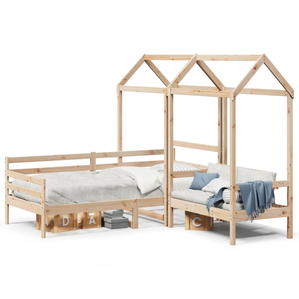 Day Bed and Bench Set with Roof 90x200 cm Solid Wood Pine