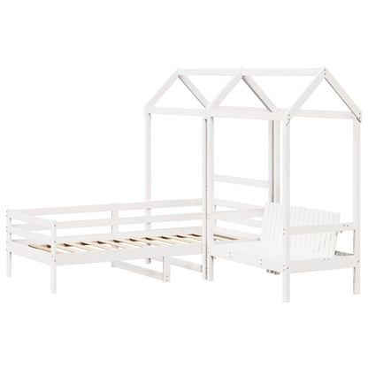 Day Bed and Bench Set with Roof without Mattress White 90x190 cm Single