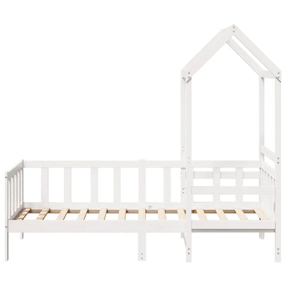 Day Bed and Bench Set with Roof without Mattress White 90x190 cm Single