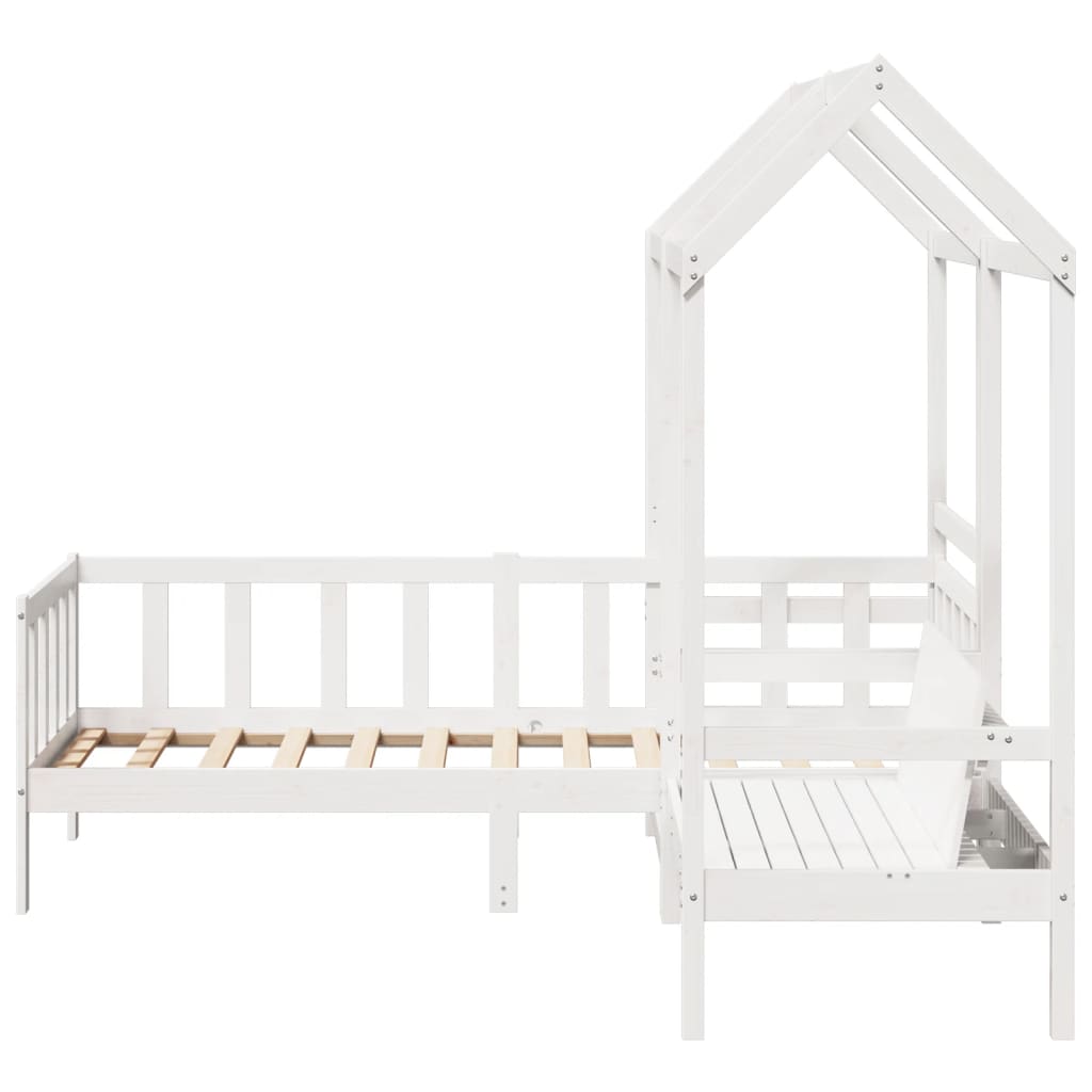 Day Bed and Bench Set with Roof without Mattress White 90x190 cm Single