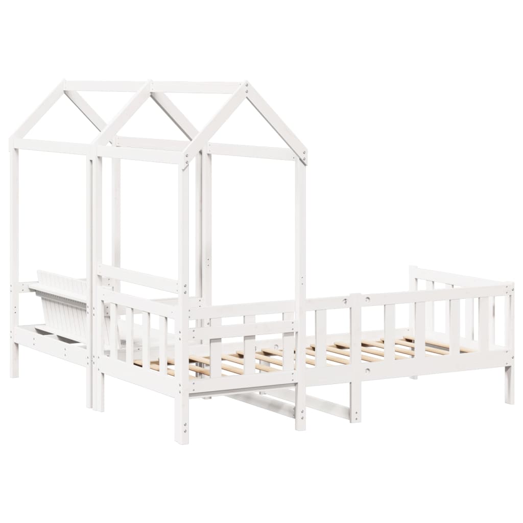 Day Bed and Bench Set with Roof without Mattress White 90x190 cm Single