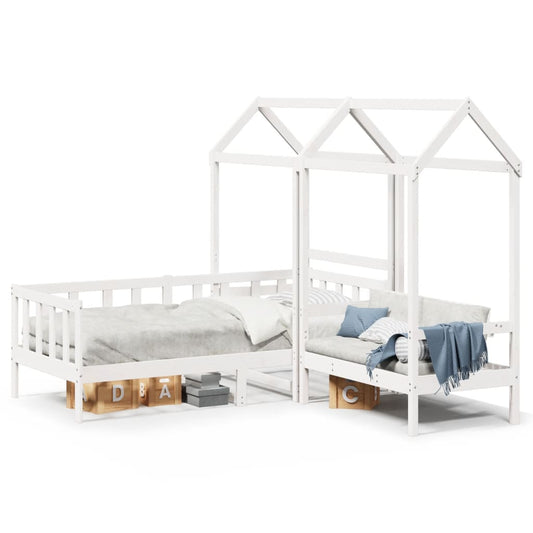 Day Bed and Bench Set with Roof without Mattress White 90x190 cm Single