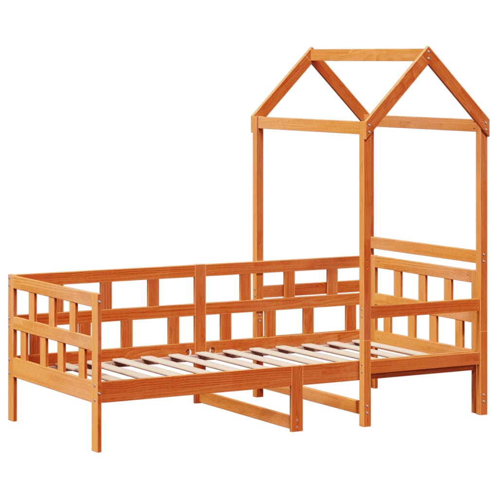 Day Bed with Roof Wax Brown 90x190 cm Solid Wood Pine