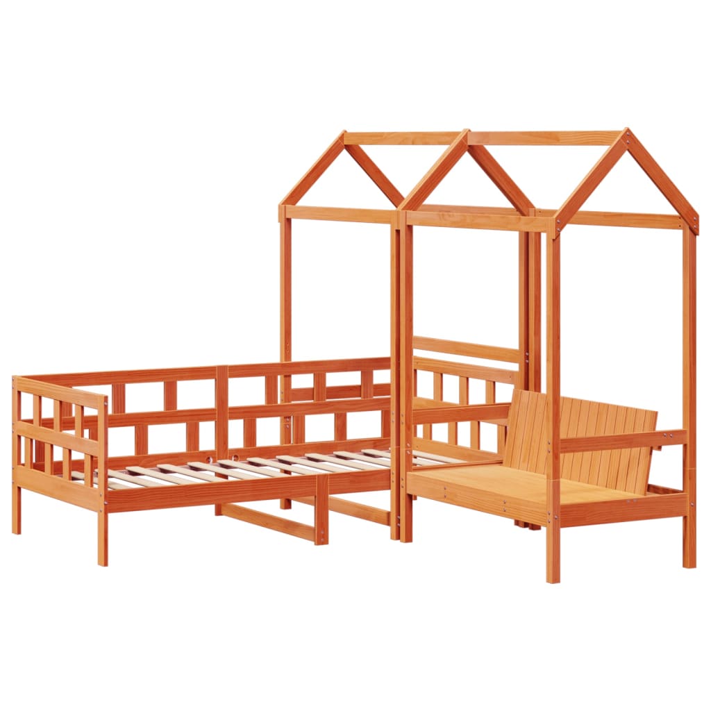 Day Bed Set with Roof Wax Brown 90x200 cm Solid Wood Pine