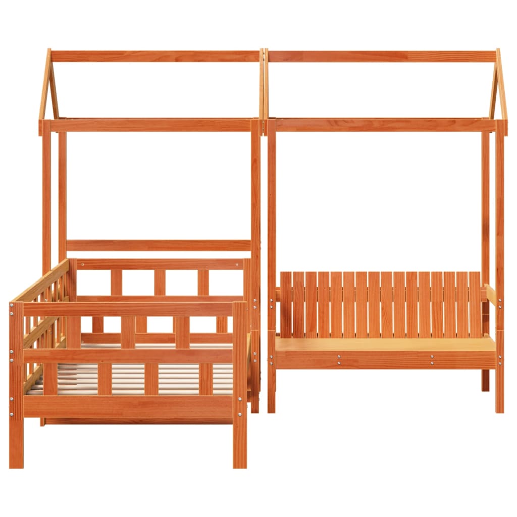 Day Bed Set with Roof Wax Brown 90x200 cm Solid Wood Pine