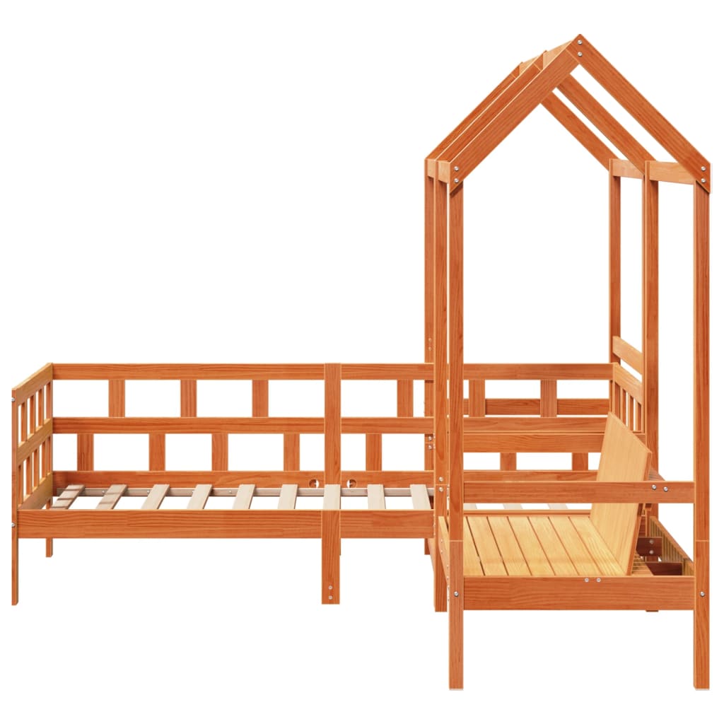 Day Bed Set with Roof Wax Brown 90x200 cm Solid Wood Pine