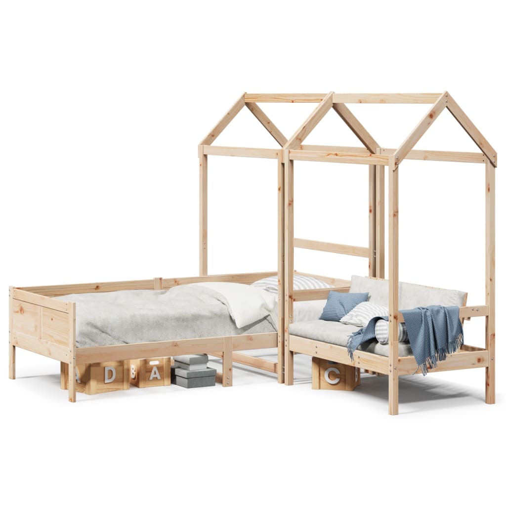 Day Bed and Bench Set with Roof without Mattress 90x190 cm Single