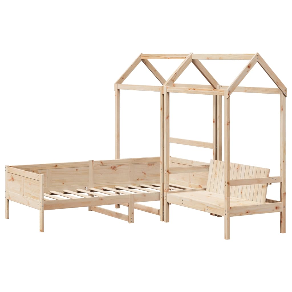 Day Bed and Bench Set with Roof without Mattress 90x190 cm Single